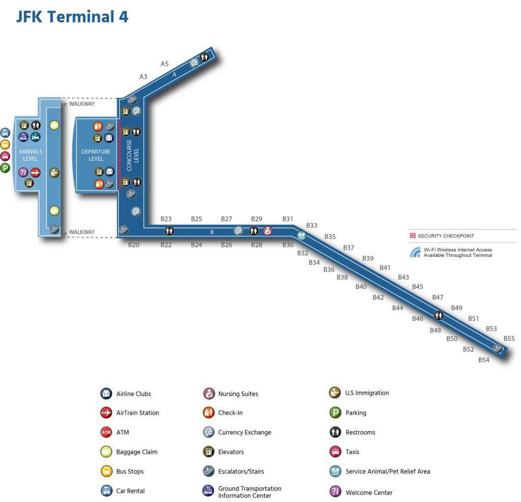 карта 4 терминала аэропорта JFK